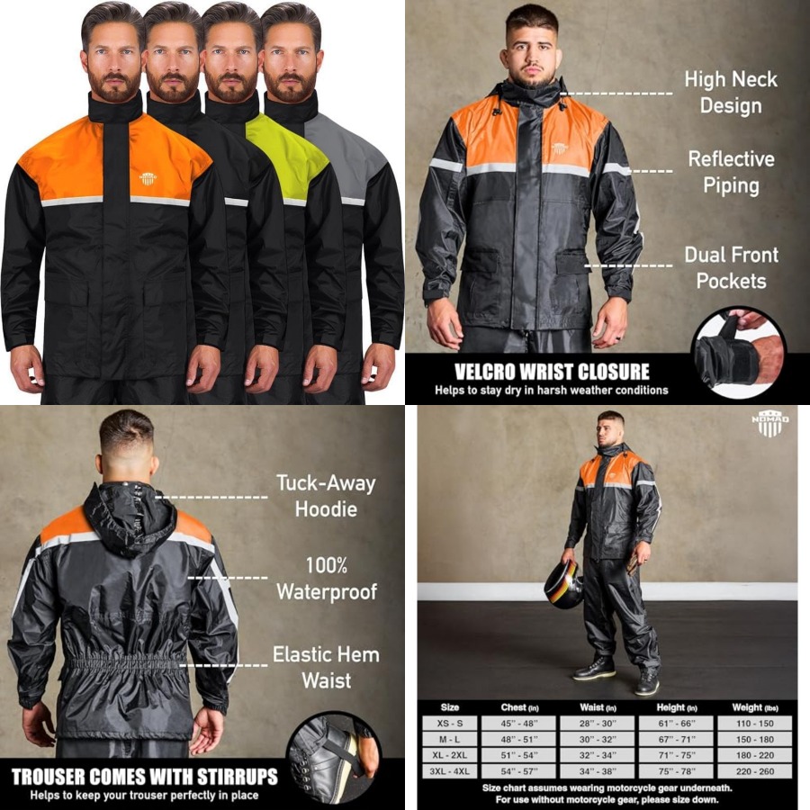 Motorcycle Gear Hoodie - Waterdichte motorregenpak, 2-delig reflecterend kledingstuk, lichtgewicht