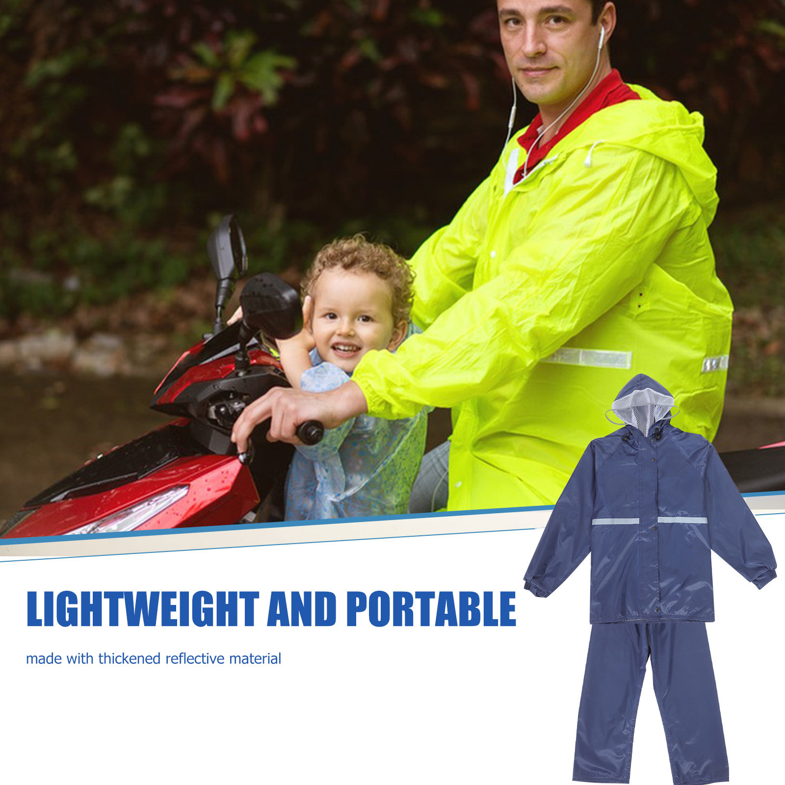 Motorcycle Rain Suit - Reflecterende motorregenpakbroek, dubbelwandig, unisex, voor volwassenen,